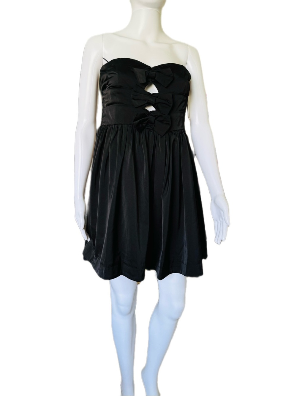 All in Favor Black Strapless Bow-Front Mini Dress